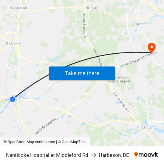 Nanticoke Hospital at Middleford Rd to Harbeson, DE map