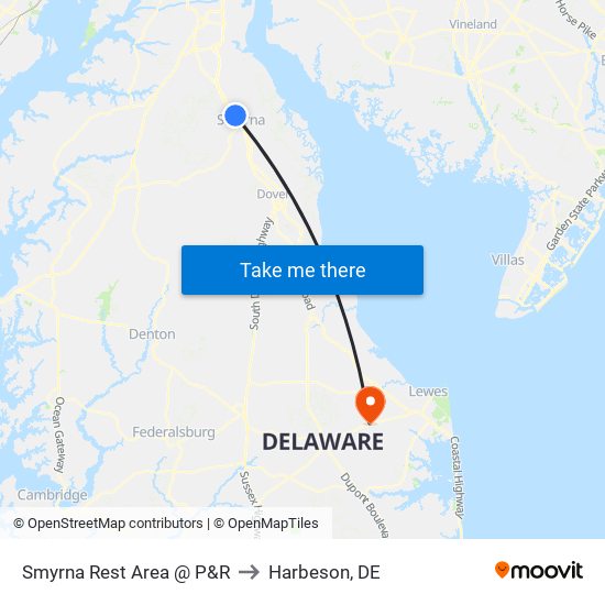 Smyrna Rest Area @ P&R to Harbeson, DE map