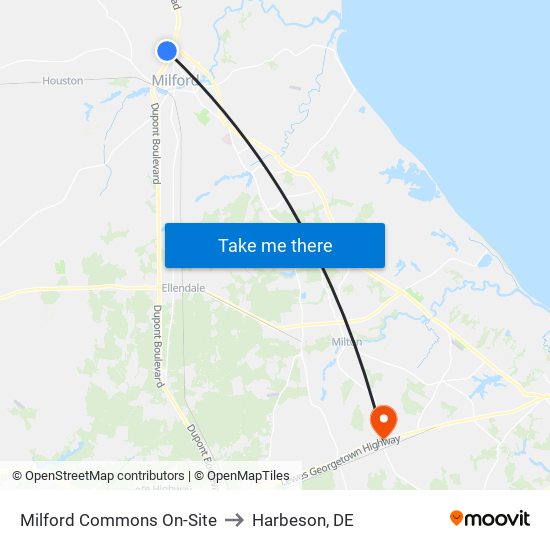 Milford Commons On-Site to Harbeson, DE map