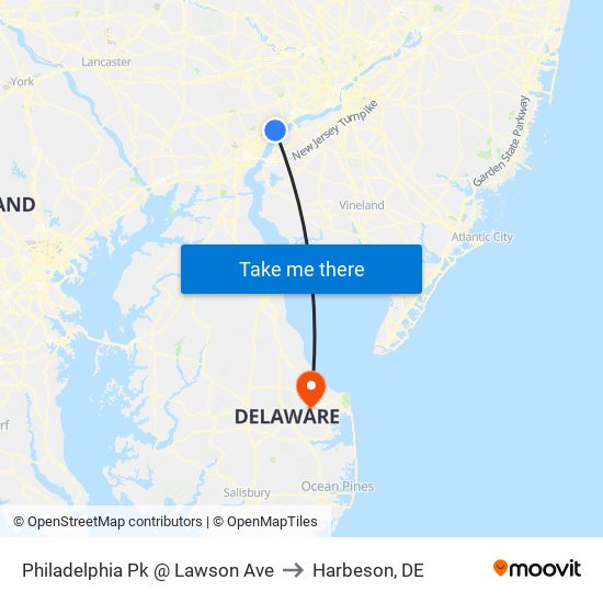 Philadelphia Pk @ Lawson Ave to Harbeson, DE map