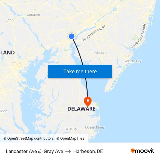 Lancaster Ave @ Gray Ave to Harbeson, DE map
