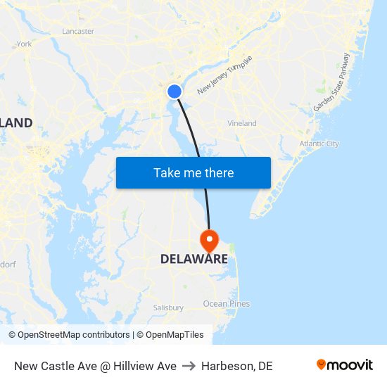 New Castle Ave @ Hillview Ave to Harbeson, DE map