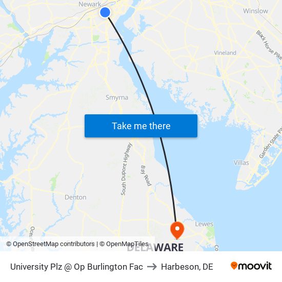 University Plz @ Op Burlington Fac to Harbeson, DE map