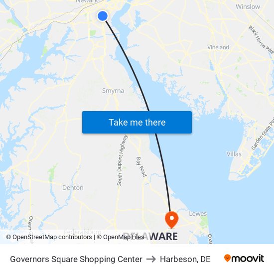 Governors Square Shopping Center to Harbeson, DE map