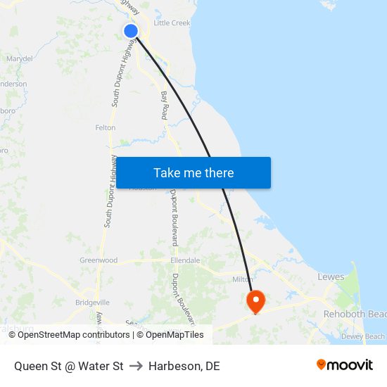 Queen St @ Water St to Harbeson, DE map