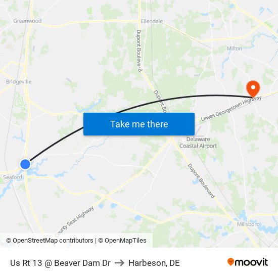 Us Rt 13 @ Beaver Dam Dr to Harbeson, DE map