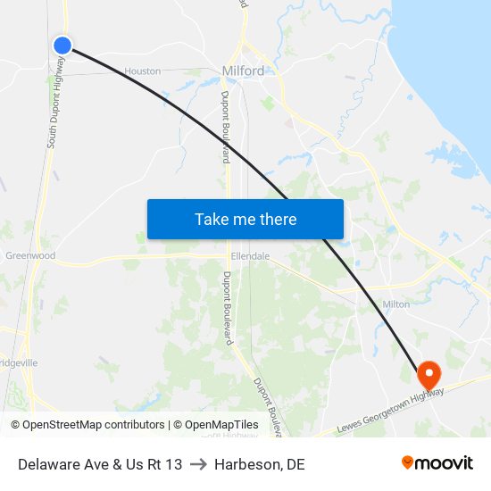 Delaware Ave & Us Rt 13 to Harbeson, DE map