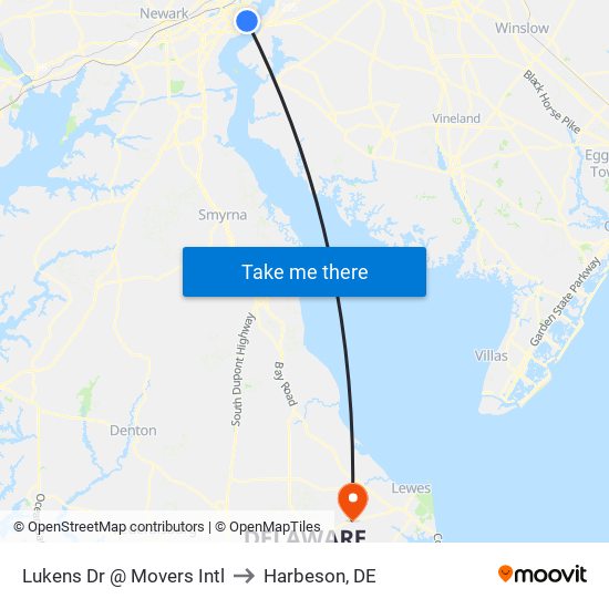 Lukens Dr @ Movers Intl to Harbeson, DE map