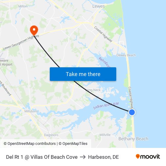 Del Rt 1 @ Villas Of Beach Cove to Harbeson, DE map