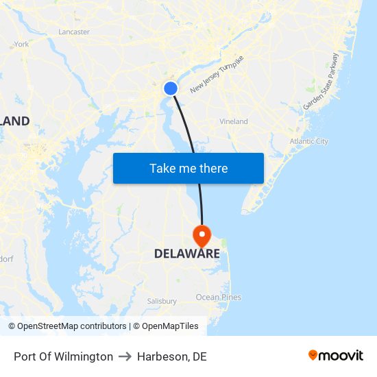 Port Of Wilmington to Harbeson, DE map