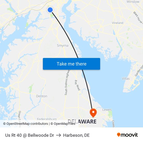 Us Rt 40 @ Bellwoode Dr to Harbeson, DE map
