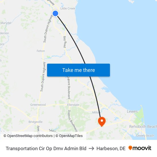 Transportation Cir Op Dmv Admin Bld to Harbeson, DE map