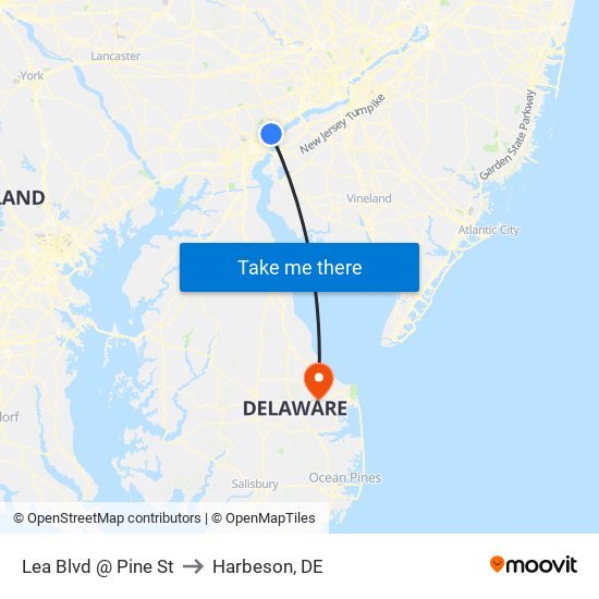 Lea Blvd @ Pine St to Harbeson, DE map