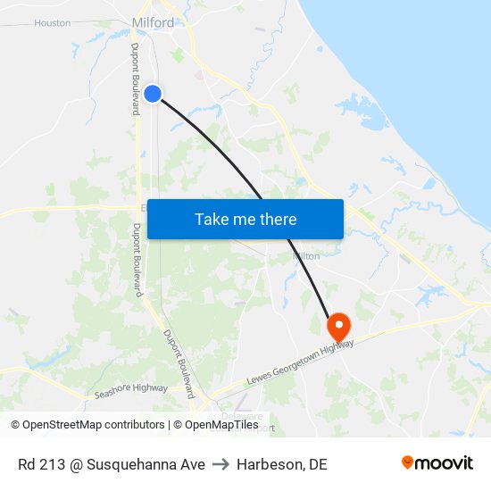 Rd 213 @ Susquehanna Ave to Harbeson, DE map