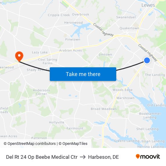 Del Rt 24 Op Beebe Medical Ctr to Harbeson, DE map