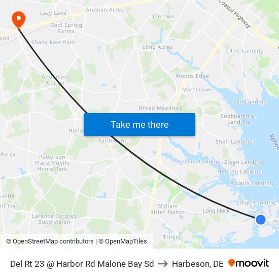 Del Rt 23 @ Harbor Rd Malone Bay Sd to Harbeson, DE map