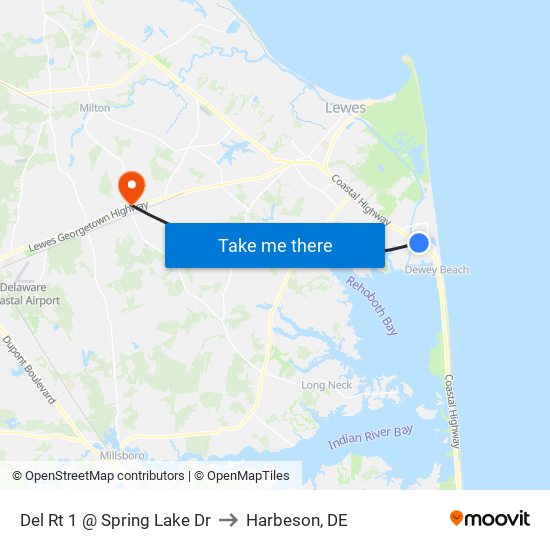 Del Rt 1 @ Spring Lake Dr to Harbeson, DE map