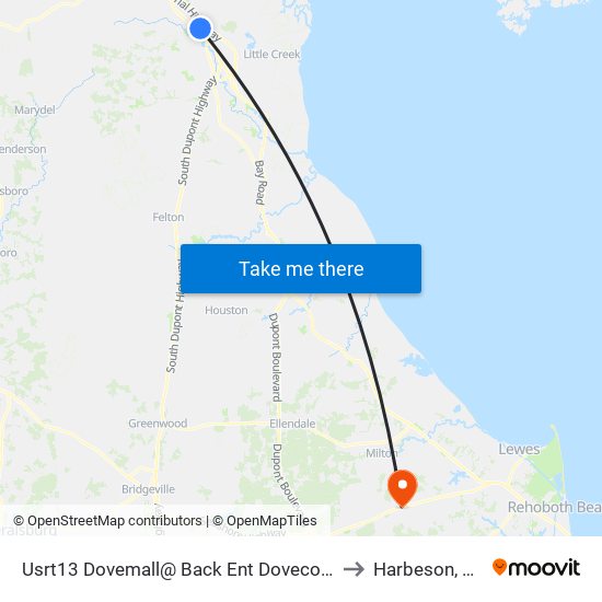 Usrt13 Dovemall@ Back Ent Dovecom to Harbeson, DE map