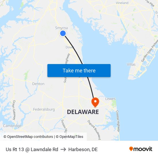 Us Rt 13 @ Lawndale Rd to Harbeson, DE map