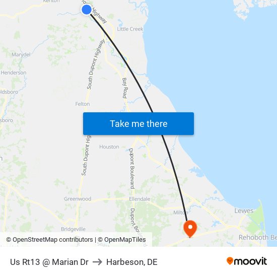 Us Rt13 @ Marian Dr to Harbeson, DE map