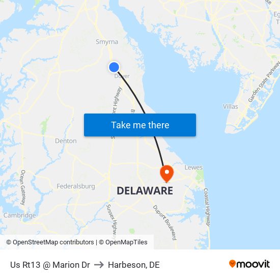 Us Rt13 @ Marion Dr to Harbeson, DE map