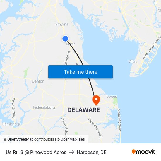 Us Rt13 @ Pinewood Acres to Harbeson, DE map