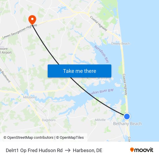 Delrt1 Op Fred Hudson Rd to Harbeson, DE map