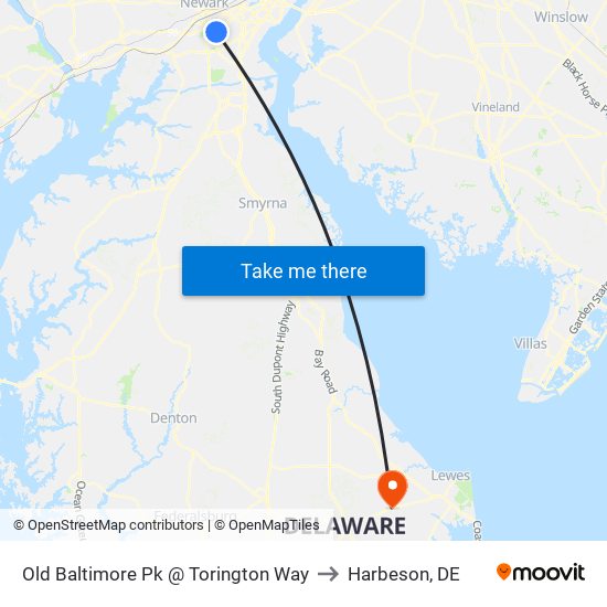Old Baltimore Pk @ Torington Way to Harbeson, DE map
