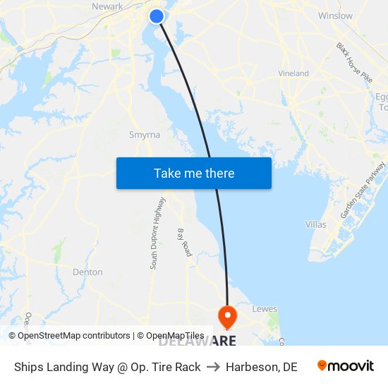 Ships Landing Way @ Op. Tire Rack to Harbeson, DE map