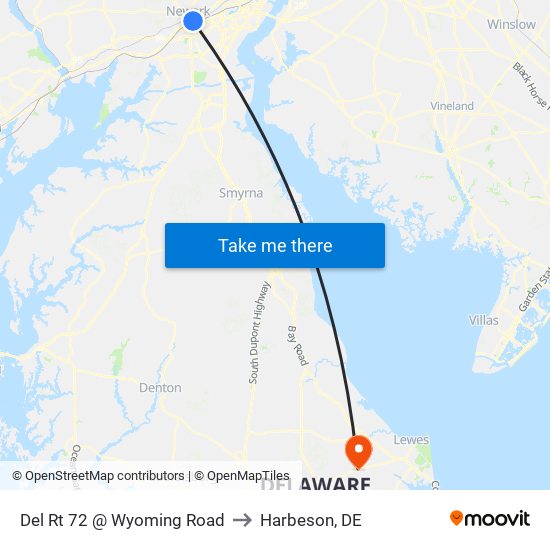 Del Rt 72 @ Wyoming Road to Harbeson, DE map
