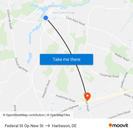 Federal St Op New St to Harbeson, DE map