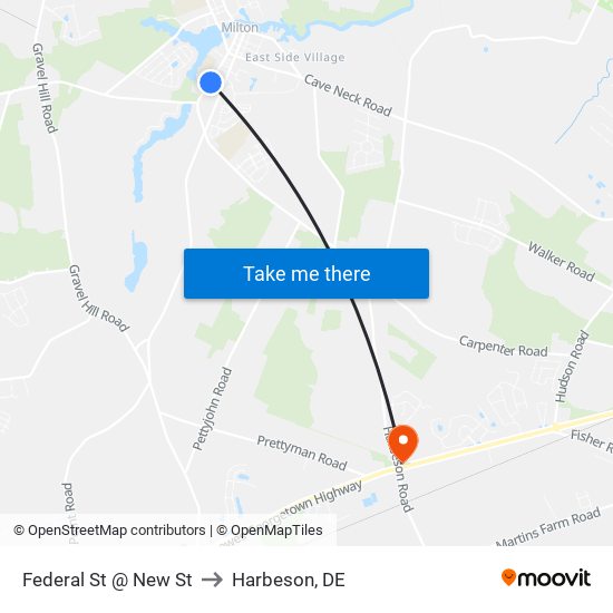 Federal St @ New St to Harbeson, DE map