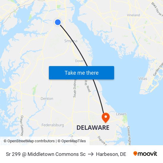 Sr 299 @ Middletown Commons Sc to Harbeson, DE map