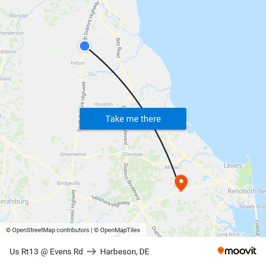 Us Rt13 @ Evens Rd to Harbeson, DE map