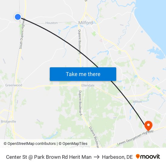 Center St @ Park Brown Rd Herit Man to Harbeson, DE map
