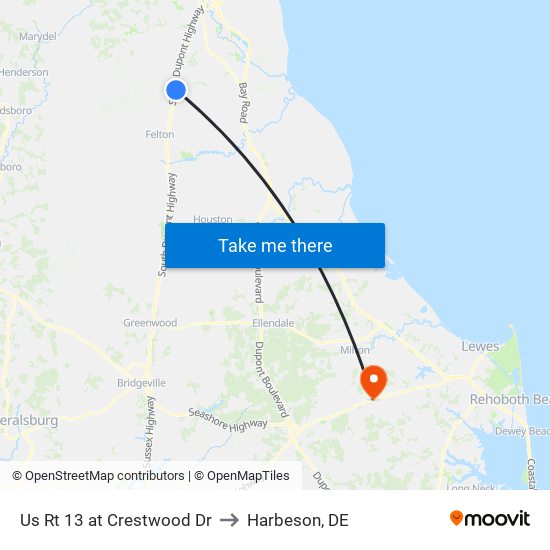 Us Rt 13 at Crestwood Dr to Harbeson, DE map