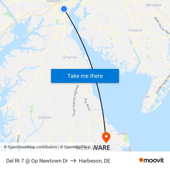 Del Rt 7 @ Op Newtown Dr to Harbeson, DE map