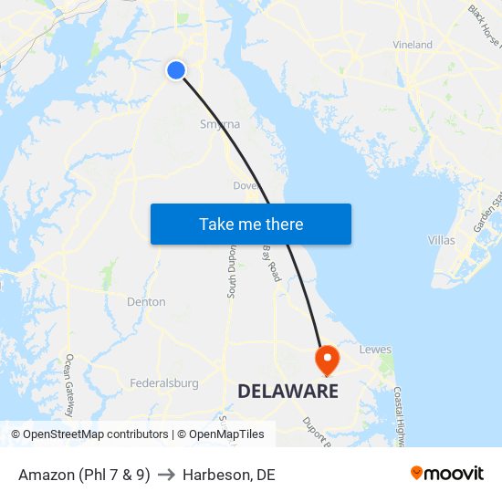 Amazon (Phl 7 & 9) to Harbeson, DE map