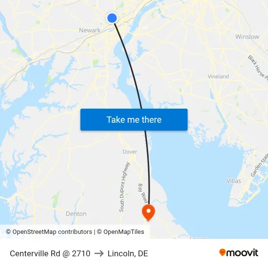 Centerville Rd @ 2710 to Lincoln, DE map