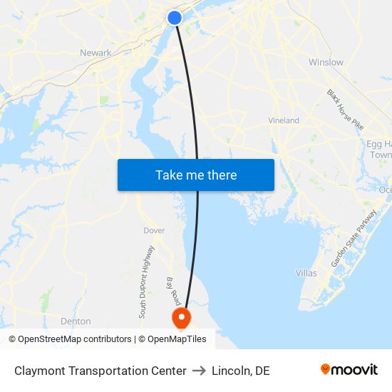 Claymont Transportation Center to Lincoln, DE map