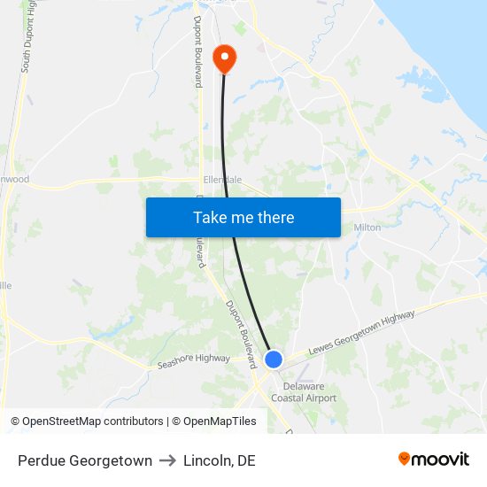 Perdue Georgetown to Lincoln, DE map