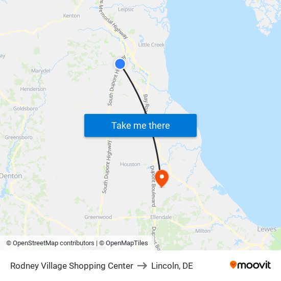 Rodney Village Shopping Center to Lincoln, DE map