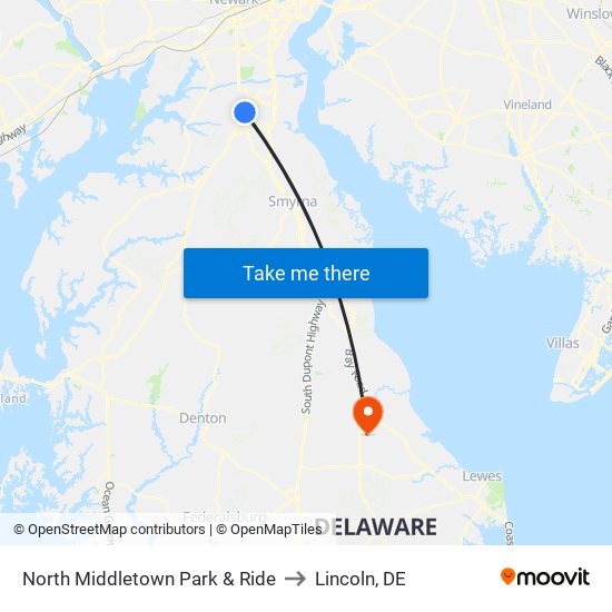 North Middletown Park & Ride to Lincoln, DE map