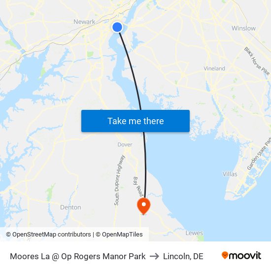 Moores La @ Op Rogers Manor Park to Lincoln, DE map