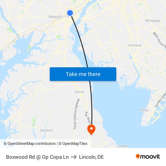 Boxwood Rd @ Op Copa Ln to Lincoln, DE map
