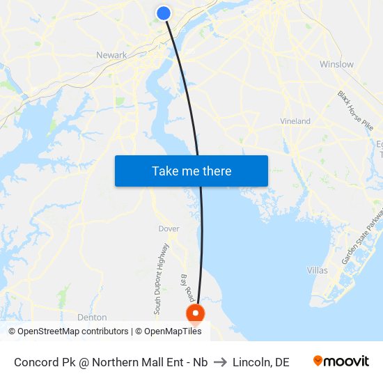 Concord Pk @ Northern Mall Ent - Nb to Lincoln, DE map