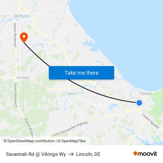 Savannah Rd @ Vikings Wy to Lincoln, DE map