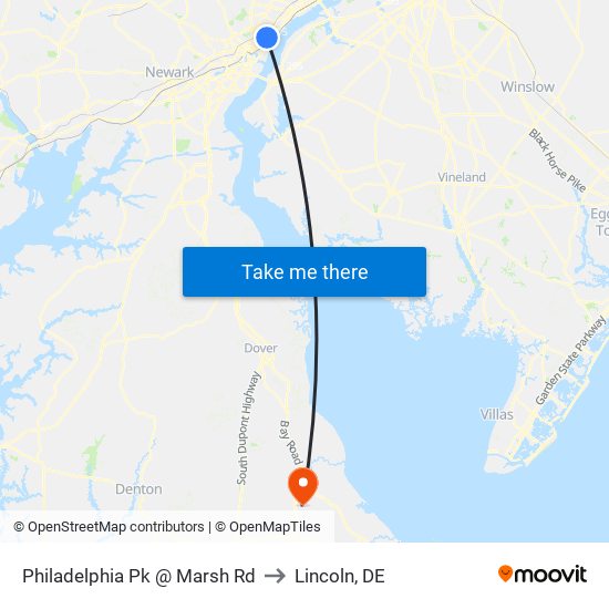 Philadelphia Pk @ Marsh Rd to Lincoln, DE map