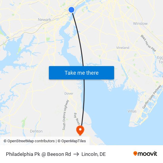 Philadelphia Pk @ Beeson Rd to Lincoln, DE map