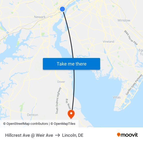 Hillcrest Ave @ Weir Ave to Lincoln, DE map